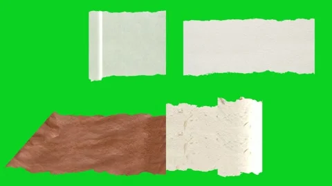 Collage four mixed peeling rolling paper strips revealing animated on green Stockbeeldmateriaal 335216645