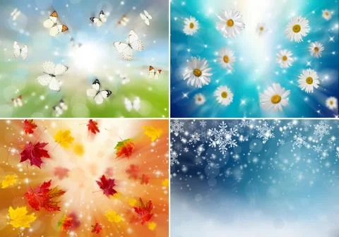 Collage of four seasons Stock Illustration
