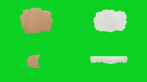 Collage four small floating torn paper elements revealing animated on green Stock Footage 335216643