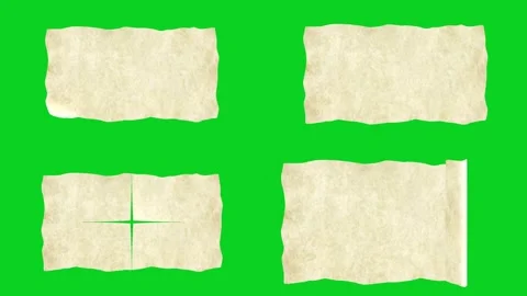 Collage four vintage parchment torn banner sets revealing animated on green Vídeo Stock 335216626