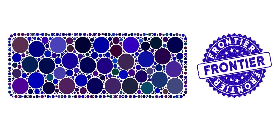 Collage Framed Filled Rounded Rectangle Icon with Distress Frontier Seal Illustrazione stock