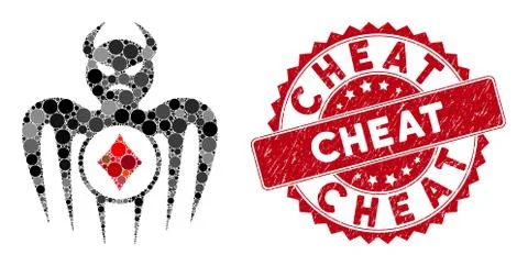 Collage Gambling Spectre Devil with Distress Cheat Stamp 库存插图