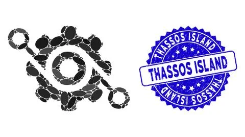 Collage Gear Solution Icon with Textured Thassos Island Seal Illustrazione stock