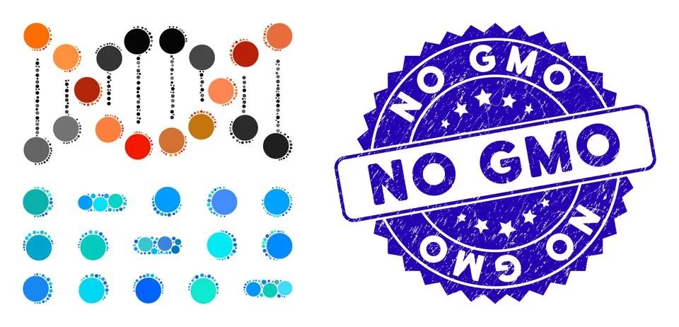 Collage Genome Code Icon with Grunge No GMO Stamp イラスト素材