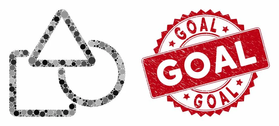 Collage Geometric Objects with Scratched Goal Seal 스톡 일러스트