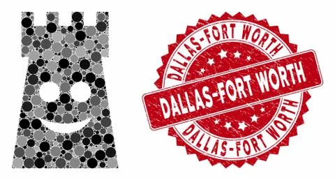 Collage Glad Fort Tower with Textured Dallas-Fort Worth Stamp Ilustração Stock
