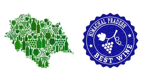 Collage of Grape Wine Map of Himachal Pradesh State and Best Wine Grunge Seal Illustrazione stock