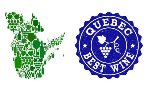 Collage of Grape Wine Map of Quebec Province and Best Wine Grunge Seal Stock Illustration