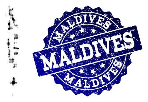 Collage of Halftone Dotted Map of Maldives and Grunge Stamp Watermark 스톡 일러스트