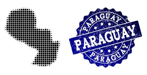 Collage of Halftone Dotted Map of Paraguay and Grunge Stamp Watermark Illustrazione stock