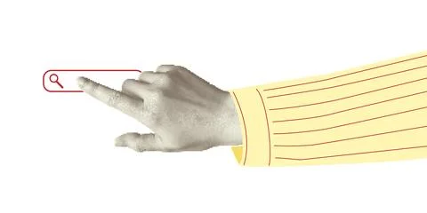 Collage halftone elements with pointing hands and doodle Illustrazione stock