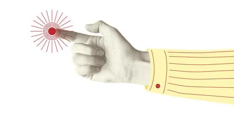 Collage halftone elements with pointing hands and doodle Stock Illustration