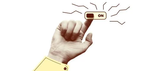 Collage halftone elements with pointing hands and doodle Stock Illustration