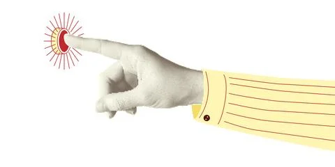 Collage halftone elements with pointing hands and doodle Stock Illustration