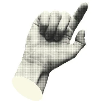 Collage halftone elements with pointing hands and doodle Stock Illustration