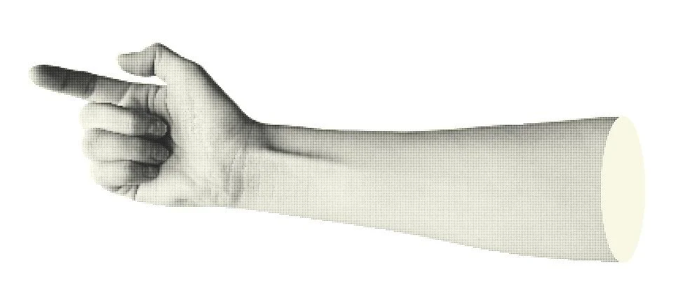 Collage halftone elements with pointing hands and doodle Stock Illustration