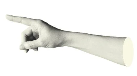 Collage halftone elements with pointing hands and doodle Stock Illustration