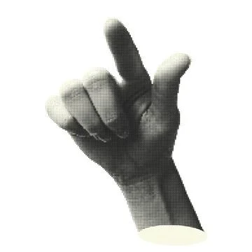 Collage halftone elements with pointing hands and doodle Stock Illustration