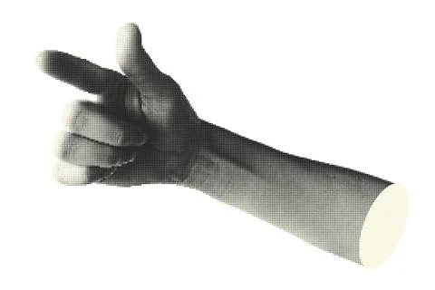 Collage halftone elements with pointing hands and doodle Illustrazione stock