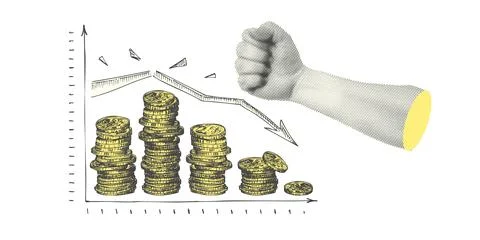 Collage with halftone-style hand statue. Minimalist finance Stock Illustration