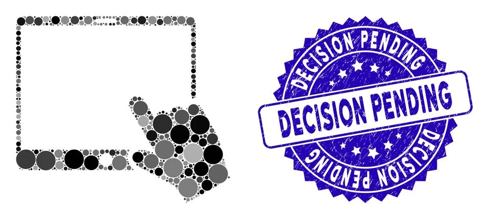 Collage Hand Pointer Tablet Icon with Textured Decision Pending Stamp Stock-Illustration