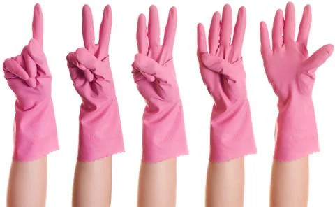 Collage of hands in gloves Stock Photos