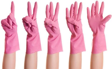 Collage of hands in gloves Stock Photos