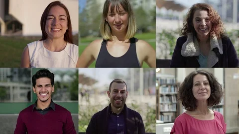 Collage of happy people looking at camera Stock Footage 120979248