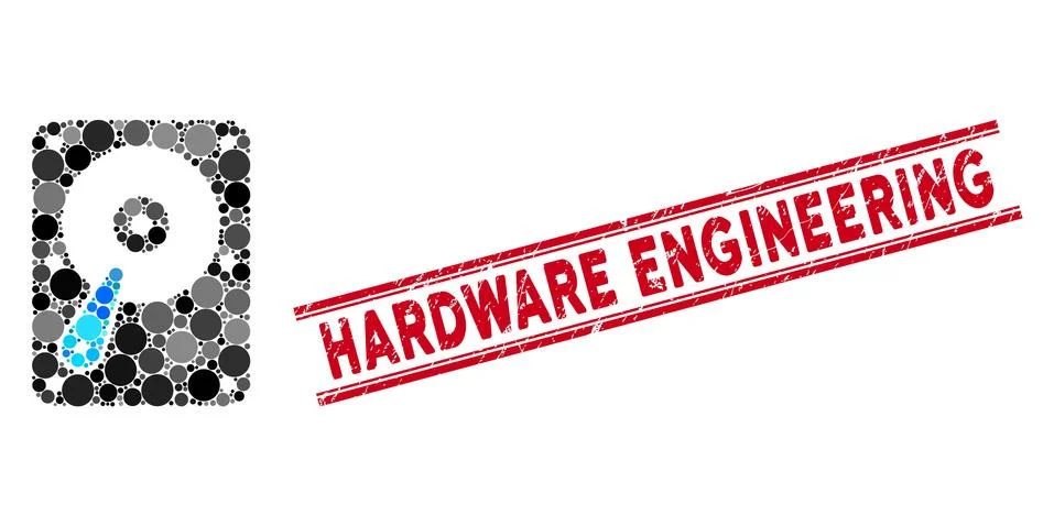 Collage Hard Disk Icon with Scratched Hardware Engineering Line Seal Stock Illustration