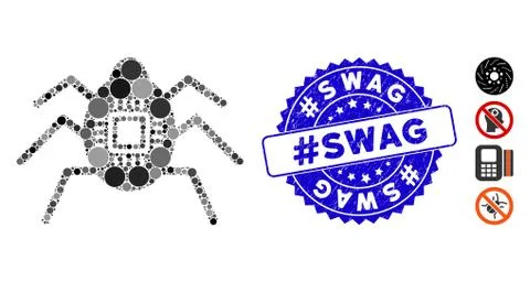 Collage Hardware Bug Icon with Grunge #Swag Stamp Stock Illustration