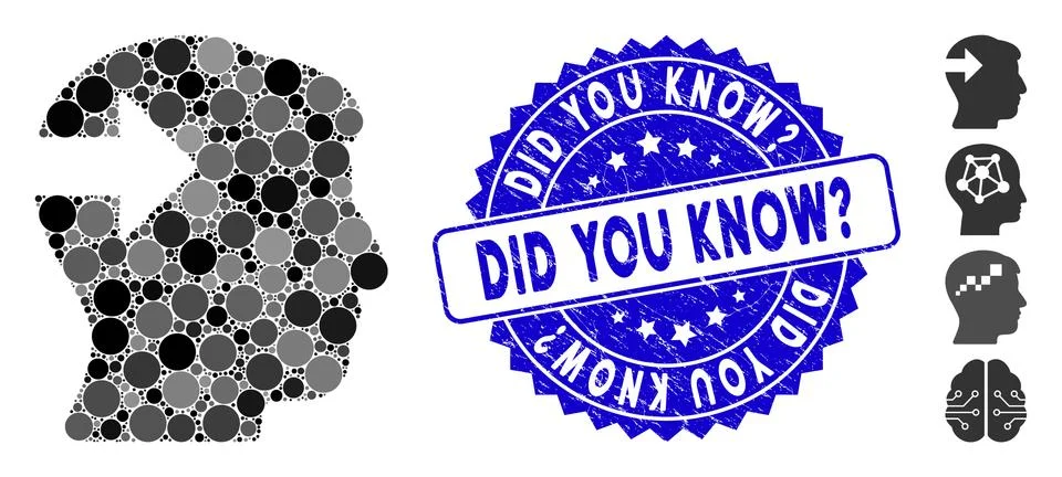 Collage Head Plug-In Arrow Icon with Scratched Did You Know? Stamp Stock Illustration