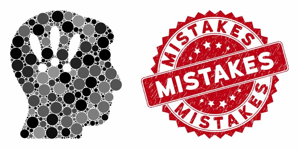 Collage Head Problems with Scratched Mistakes Stamp 스톡 일러스트