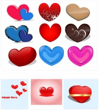 Collage of hearts of different kinds Stock Illustration