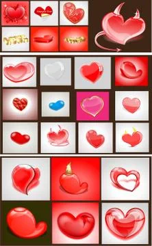 Collage of hearts of different kinds Stock Illustration