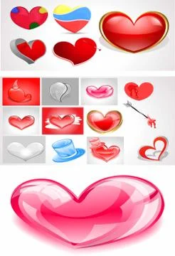 Collage of hearts of different kinds Stock Illustration