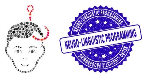 Collage Hooked Man Head Icon with Distress Neuro-Linguistic Programming Stamp Stock Illustration
