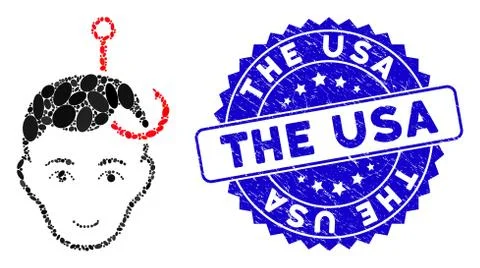 Collage Hooked Man Head Icon with Distress The USA Seal Stock Illustration