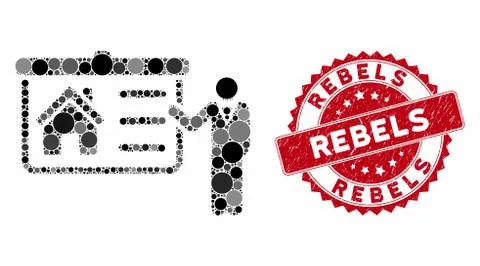 Collage House Presentation with Textured Rebels Seal Stock Illustration