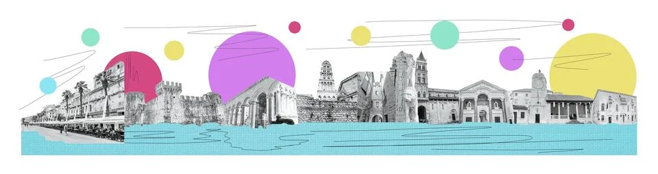 The collage of images at Split, Croatia Ilustración de archivo