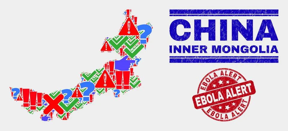 Collage of Inner Mongolia Map Symbol Mosaic and Distress Ebola Alert Watermark Stock Illustration