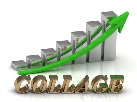 COLLAGE- inscription of gold letters and Graphic growth and gold arrows on wh Stock Illustration