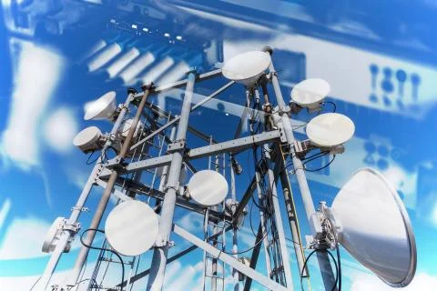 Collage of Internet, communications and network concept with pictures of  dat Stock Photos