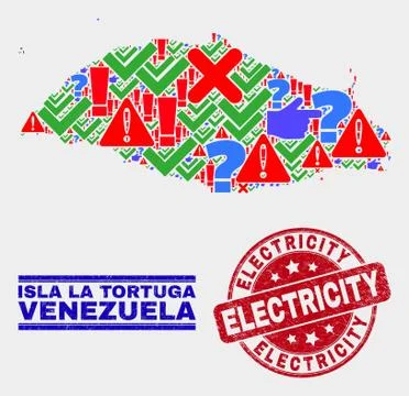 Collage of Isla La Tortuga Map Sign Mosaic and Scratched Electricity Seal Illustrazione stock