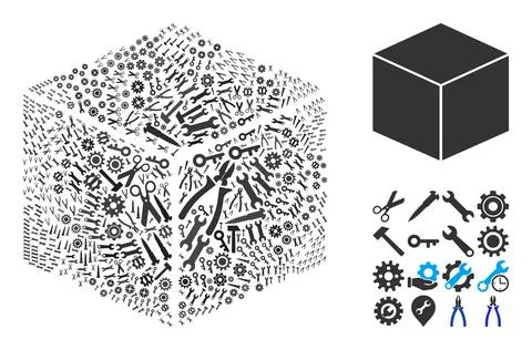 Collage Isometric Cube of Industrial Tools Stock Illustration