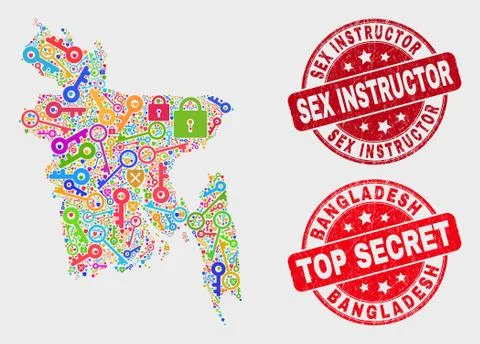 Collage of Keep Bangladesh Map and Grunge Sex Instructor Stamp Stock Illustration