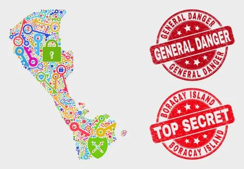 Collage of Keep Boracay Island Map and Grunge General Danger Stamp 스톡 일러스트