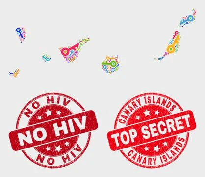 Collage of Keep Canary Islands Map and Scratched No HIV Watermark Stock Illustration