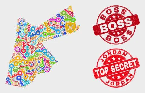 Collage of Keep Jordan Map and Scratched Boss Stamp Stock Illustration