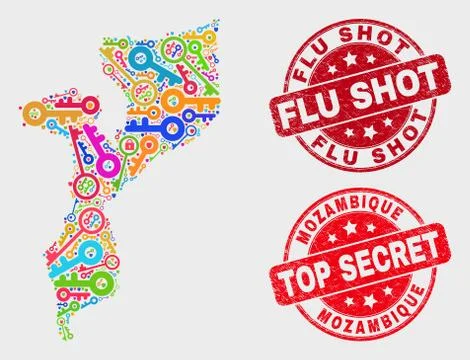 Collage of Keep Mozambique Map and Distress Flu Shot Stamp Seal Stock Illustration