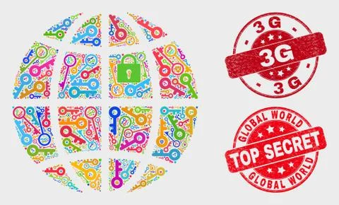 Collage of Keep Planet Globe and Scratched 3G Stamp Seal Stock Illustration